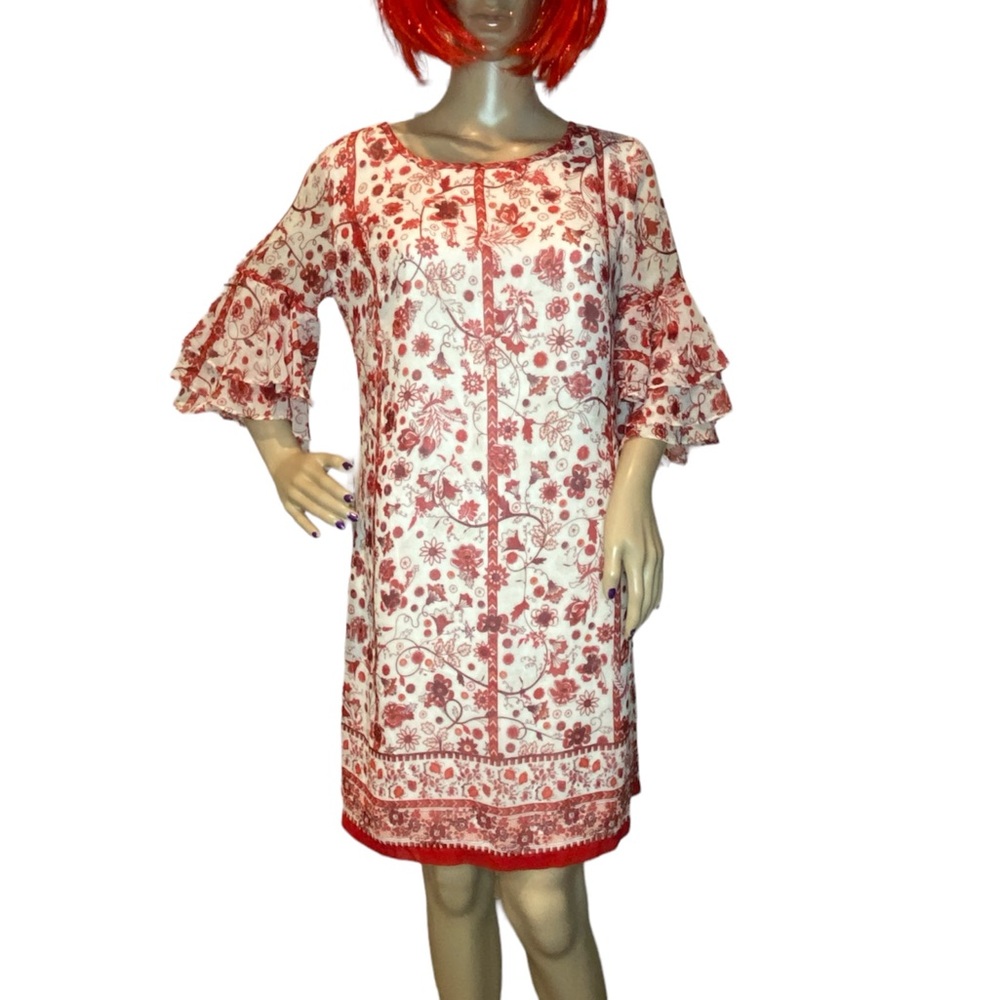 Chelsea & Violet Floral Ruffled Sleeves Above Knee Dress Red Size Medium VGC